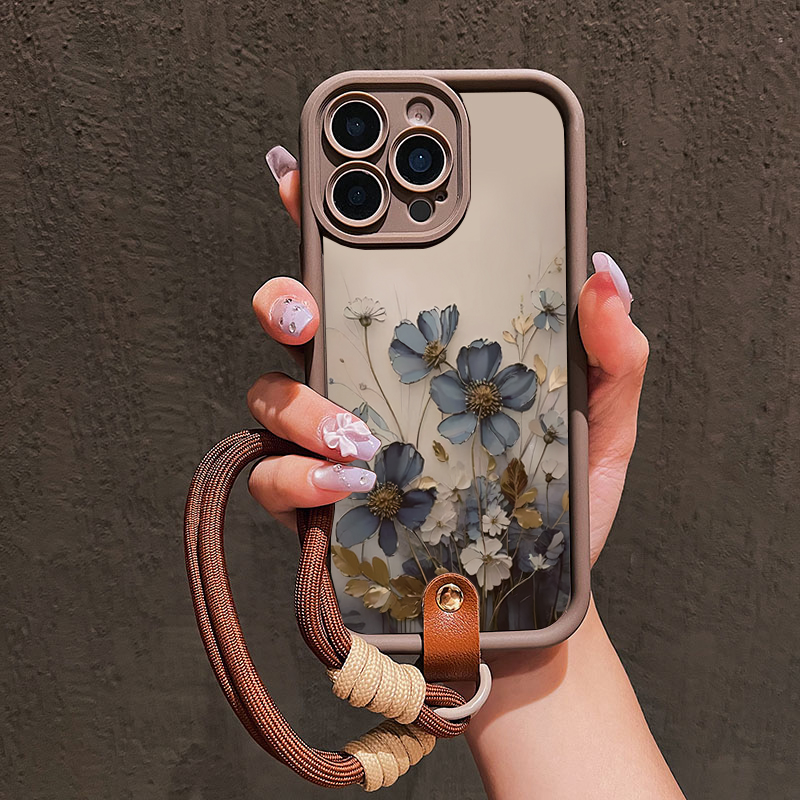 Phone Cases With Straps - جراب هاتف بتصميم زهرة زرقاء مع