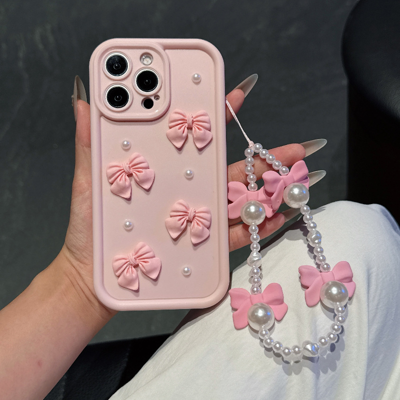 Phone Cases Iphone 11 - غطاء هاتف وردي مع رباط لؤلؤي