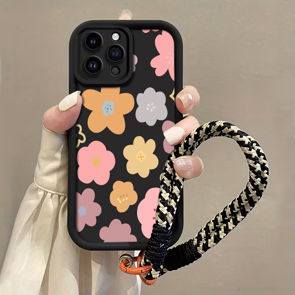 Phone Cases With Straps - غطاء هاتف بحزام مزين بزهور الماكارون