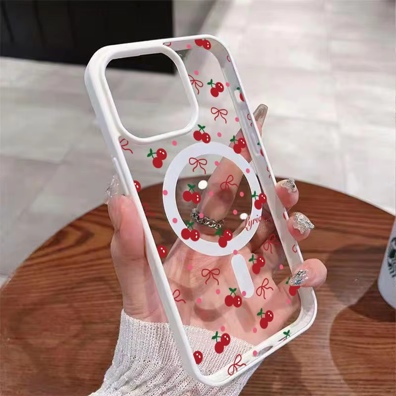 Phone Cases Cherry - جراب هاتف مغناطيسي شفاف صلب بتصميم