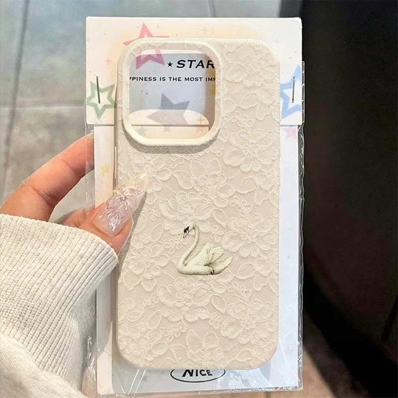 Phone Cases Iphone 11 - غطاء هاتف بنمط البجع والدانتيل وملمس
