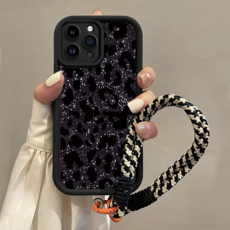 Phone Cases With Straps - جراب هاتف بتصميم فهد أسود منقط